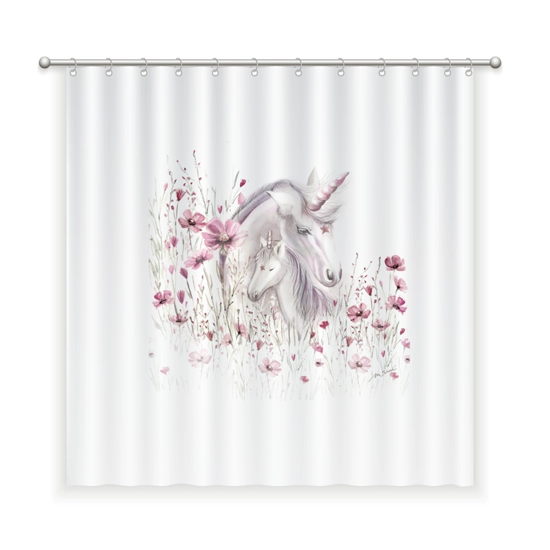CORTINA DE BAÑO ALGODÓN UNICORNIO - 1