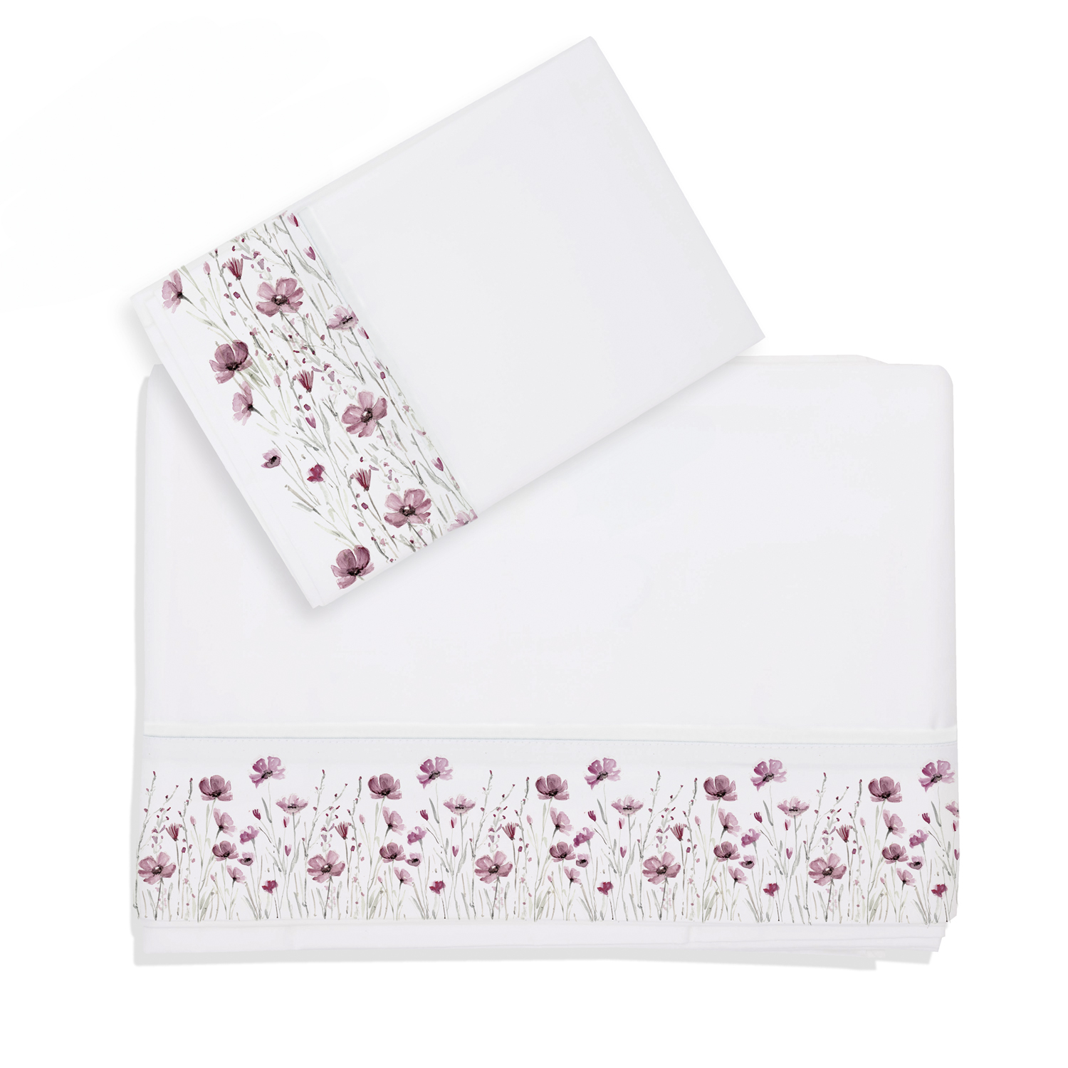 SET SÁBANAS MARGARITA SCHEEL PARA CASA ALVARINHO FLORCITAS ROSA 1 PLAZA ALGODÓN BLANCO ESTAMPADO - 1