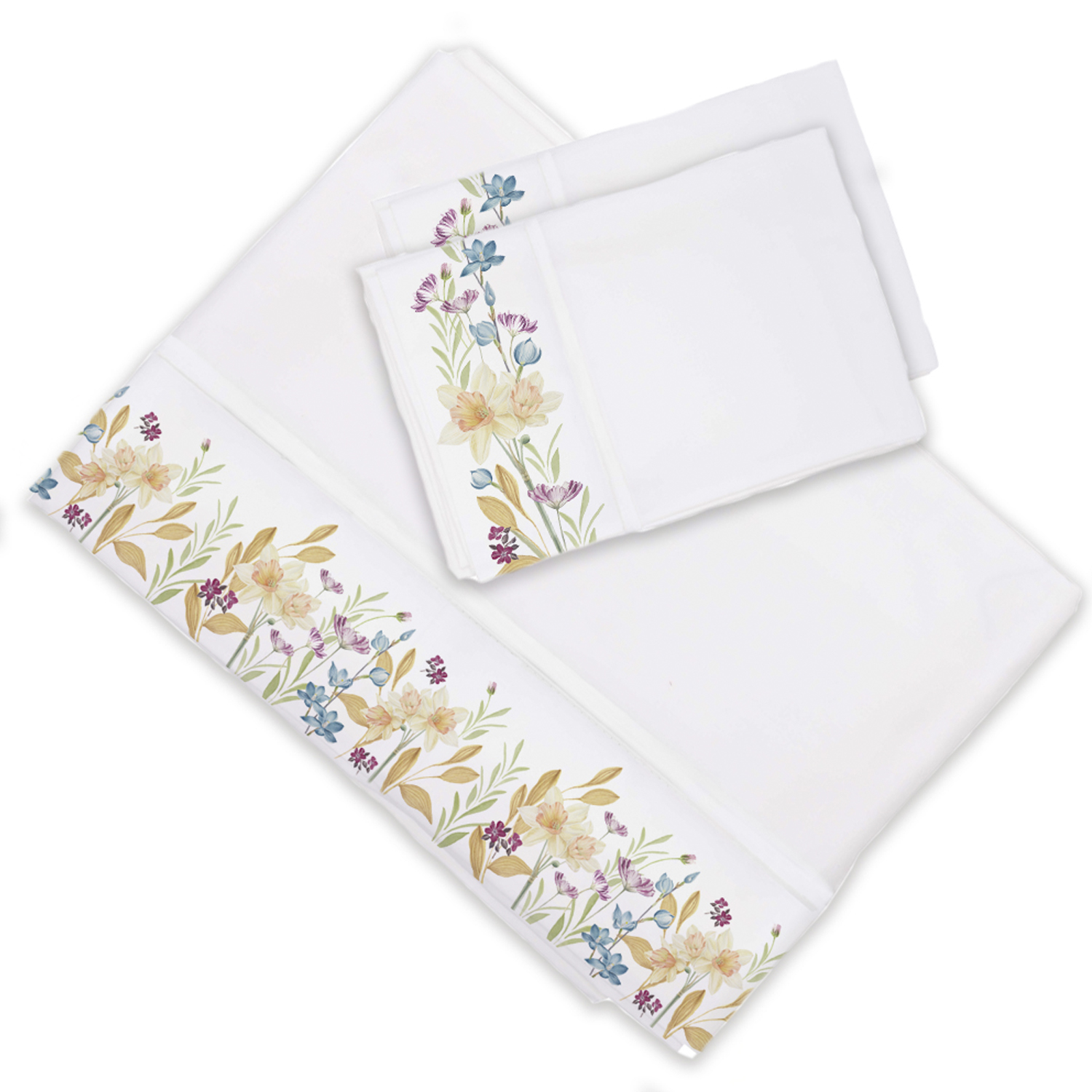 SET SÁBANAS MARGARITA SCHEEL PARA CASA ALVARINHO JARDÍN NARCISOS KING ALGODÓN BLANCO ESTAMPADO - 1