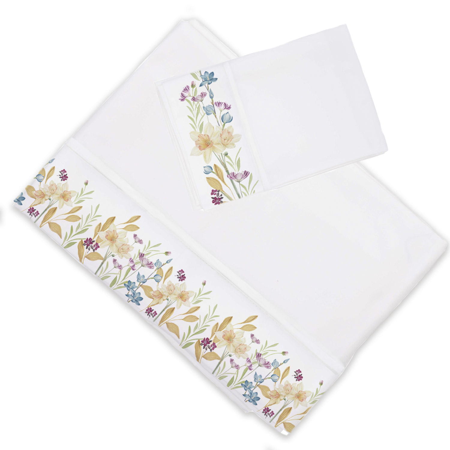 SET SÁBANAS MARGARITA SCHEEL PARA CASA ALVARINHO JARDÍN NARCISOS 1 PLAZA ALGODÓN BLANCO ESTAMPADO - 1