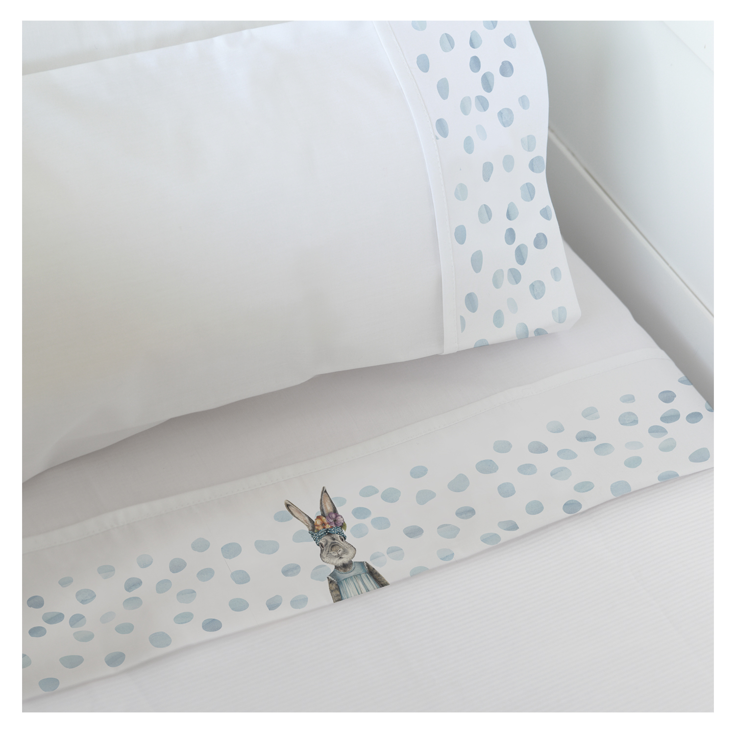 SET SÁBANAS MARGARITA SCHEEL PARA CASA ALVARINHO CONEJA FLORA CUNA ALGODÓN BLANCO ESTAMPADO - 1