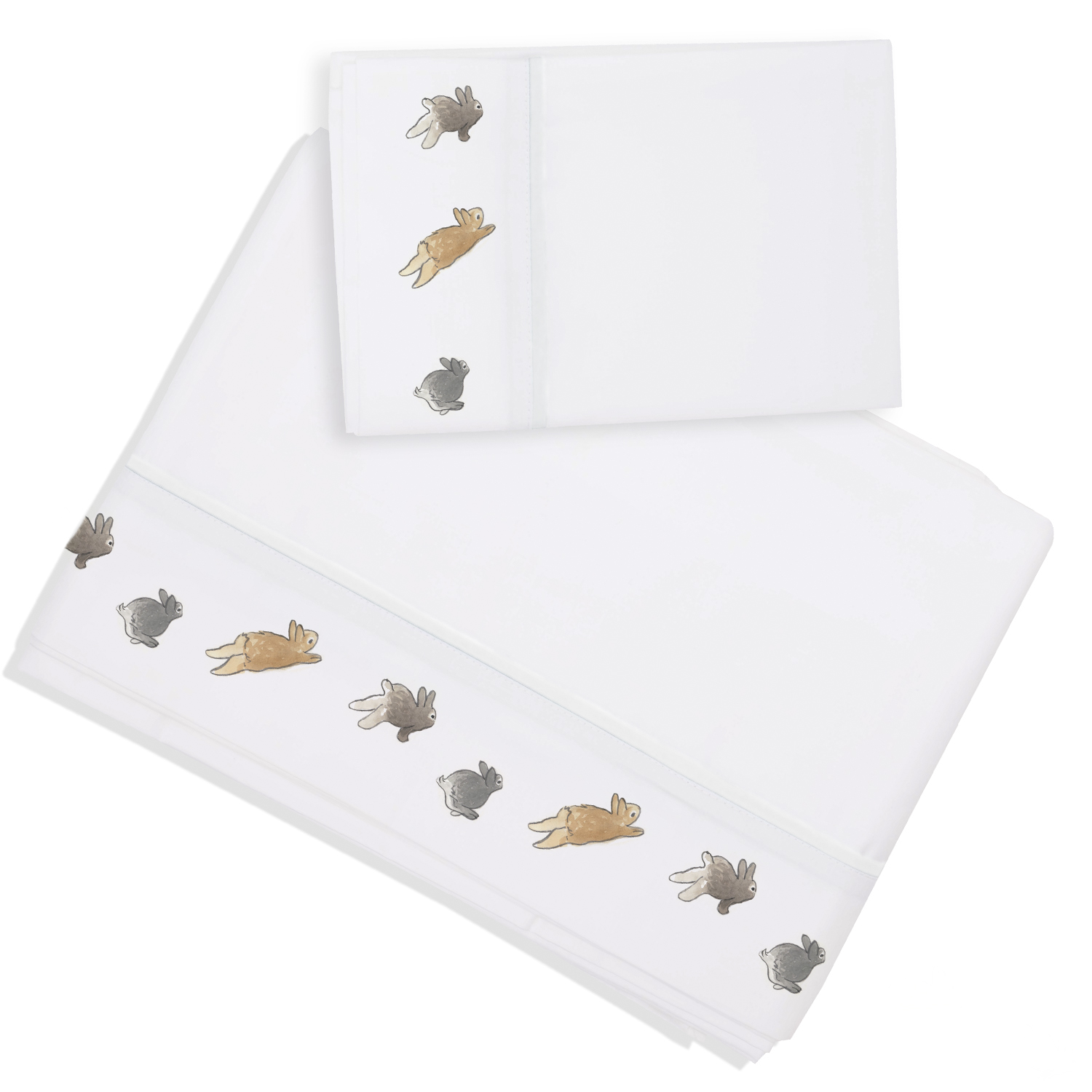 SET SÁBANAS MARGARITA SCHEEL PARA CASA ALVARINHO CONEJOS CORRIENDO 1 PLAZA ALGODÓN BLANCO ESTAMPADO - 1