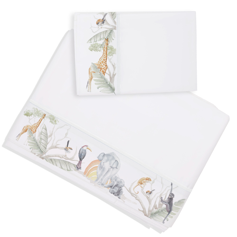 SET SÁBANAS MARGARITA SCHEEL PARA CASA ALVARINHO SAFARI ANIMALES 1 PLAZA ALGODÓN BLANCO ESTAMPADO - 1