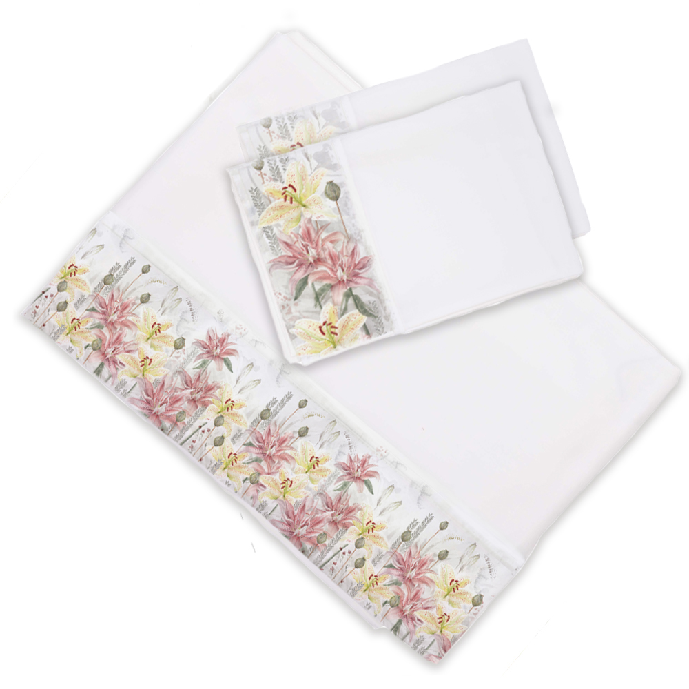 SET SABANAS MARGARITA SCHEEL PARA CASA ALVARINHO LILIUM 2 PLAZAS ALGODON BLANCO ESTAMPADO