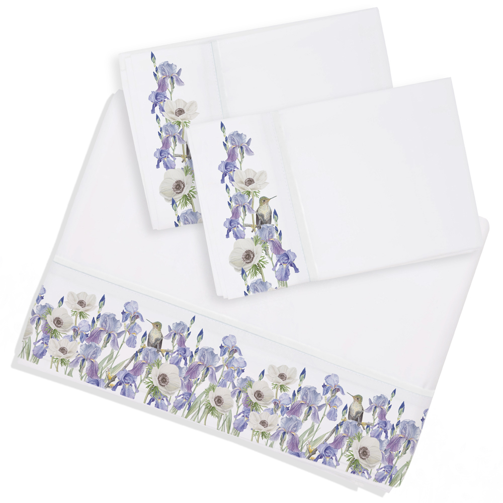 SET SÁBANAS MARGARITA SCHEEL PARA CASA ALVARINHO JARDÍN IRIS 2 PLAZAS ALGODÓN BLANCO ESTAMPADO - 1