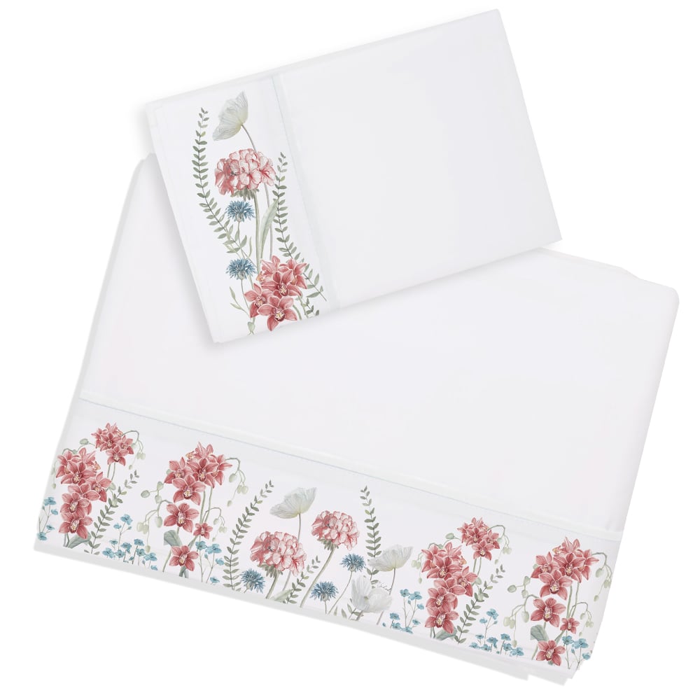 SET SÁBANAS MARGARITA SCHEEL PARA CASA ALVARINHO ORQUÍDEAS 1 PLAZA ALGODÓN BLANCO ESTAMPADO - 1