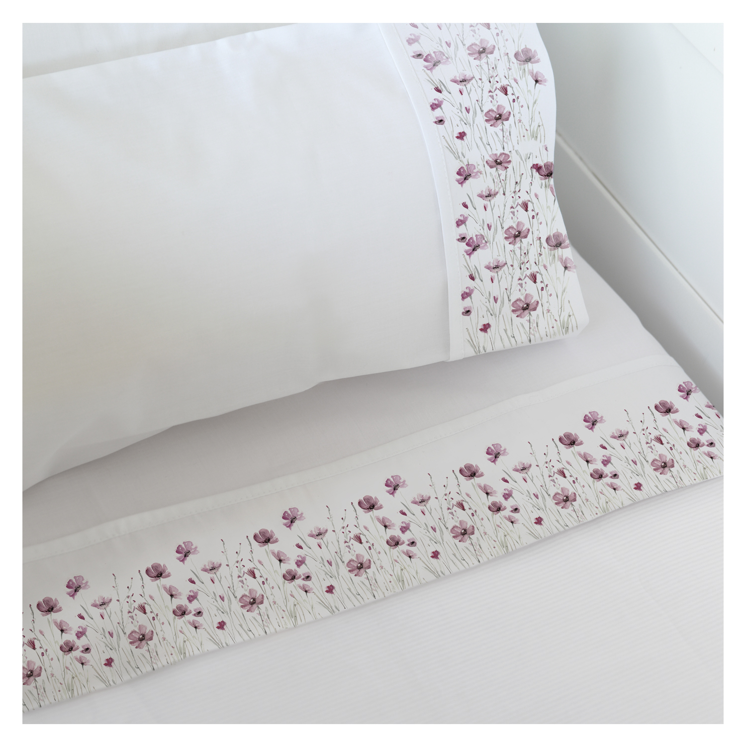 SET SÁBANAS MARGARITA SCHEEL PARA CASA ALVARINHO FLORCITAS UNICORNIO CUNA ALGODÓN BLANCO ESTAMPADO - 1