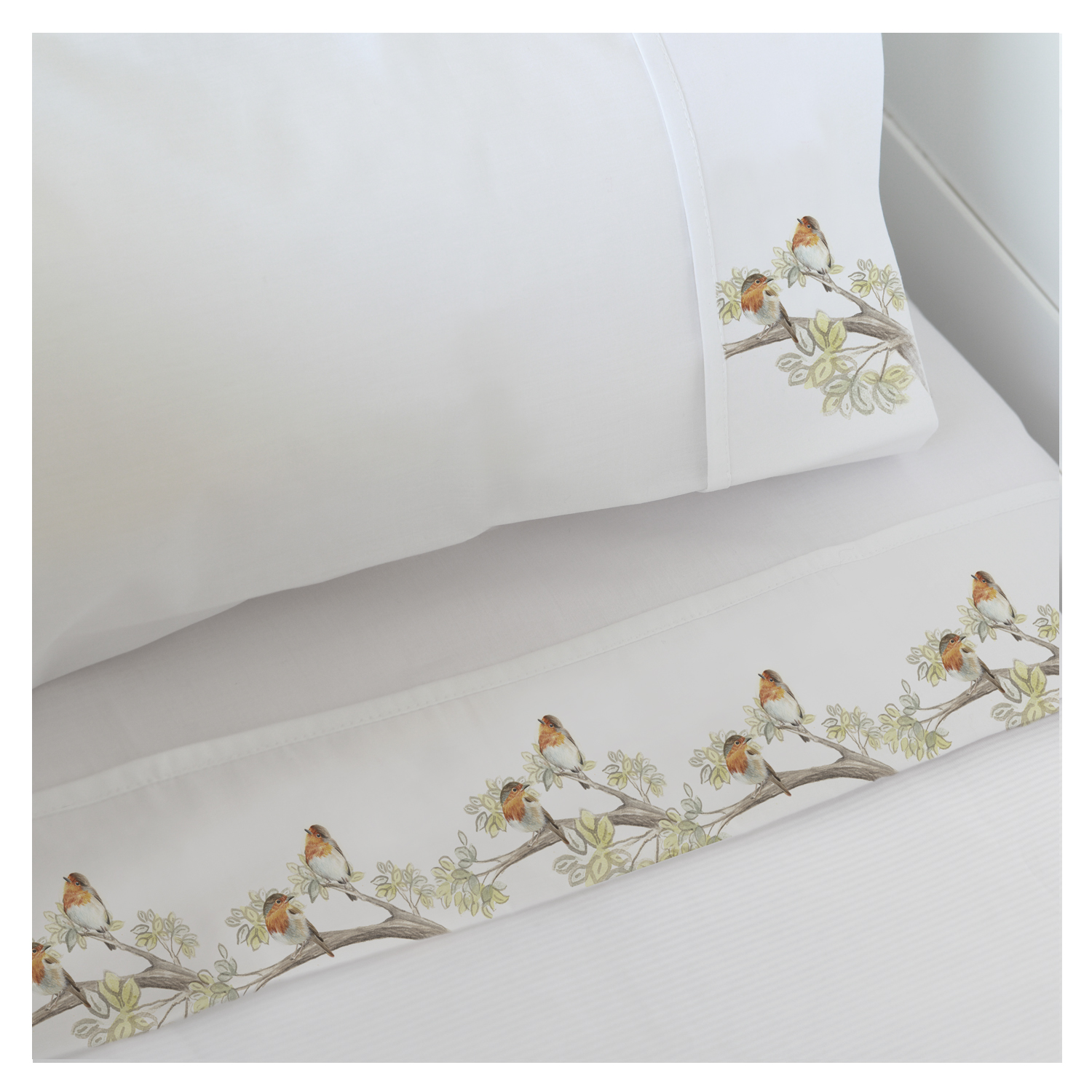SET SÁBANAS MARGARITA SCHEEL PARA CASA ALVARINHO PAJARITOS BAMBI CUNA ALGODÓN BLANCO ESTAMPADO - 1