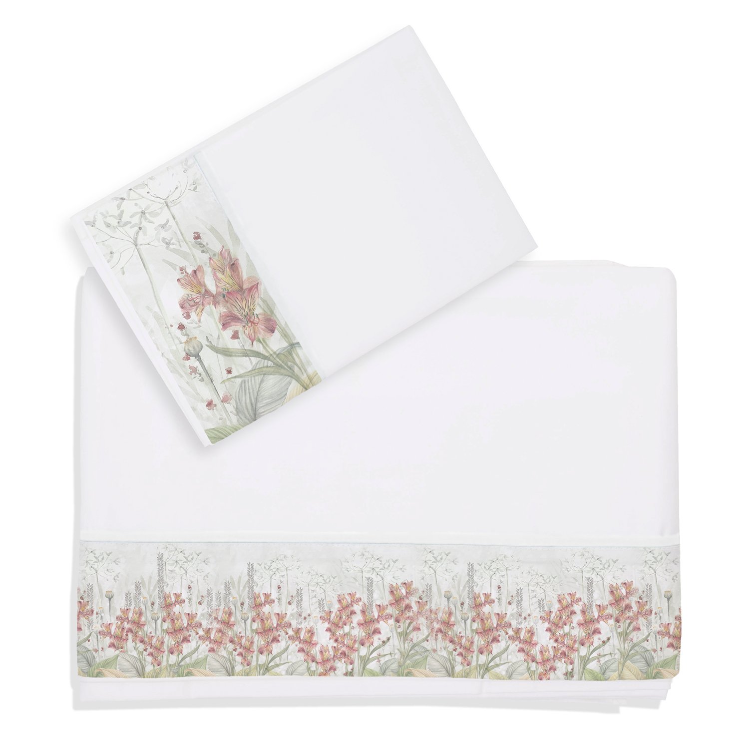 SET SÁBANAS MARGARITA SCHEEL PARA CASA ALVARINHO ASTROMELIAS 1.5 PLAZAS ALGODÓN BLANCO ESTAMPADO - 1