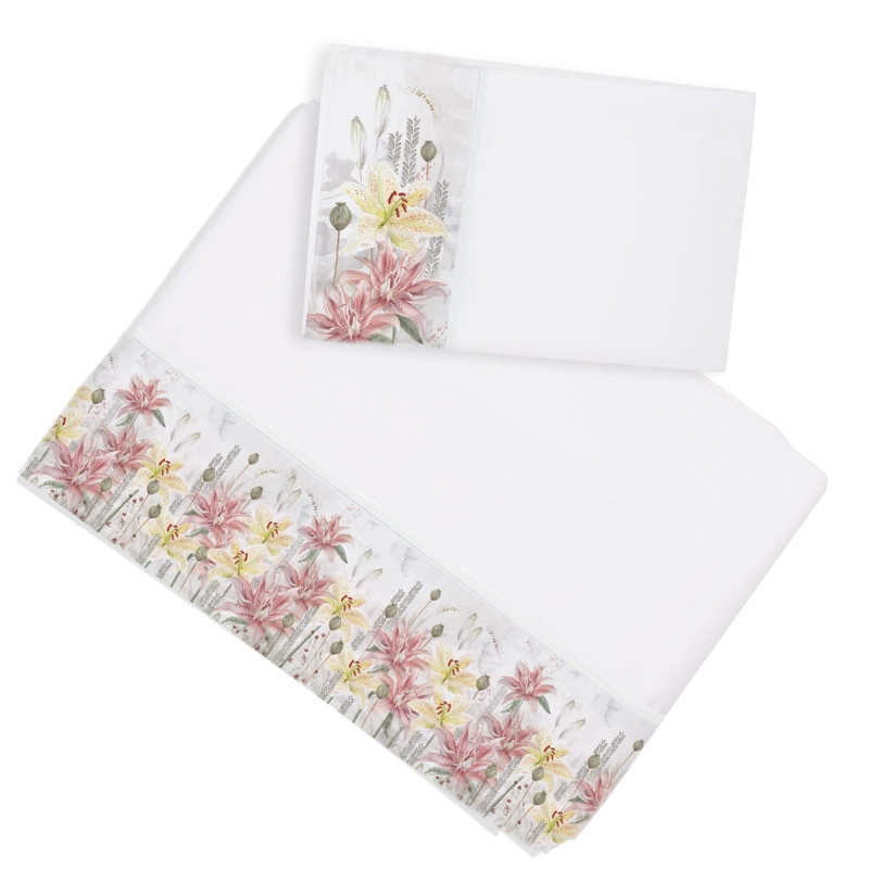 SET SÁBANAS MARGARITA SCHEEL PARA CASA ALVARINHO LILIUM 1 PLAZA ALGODÓN BLANCO ESTAMPADO - 1