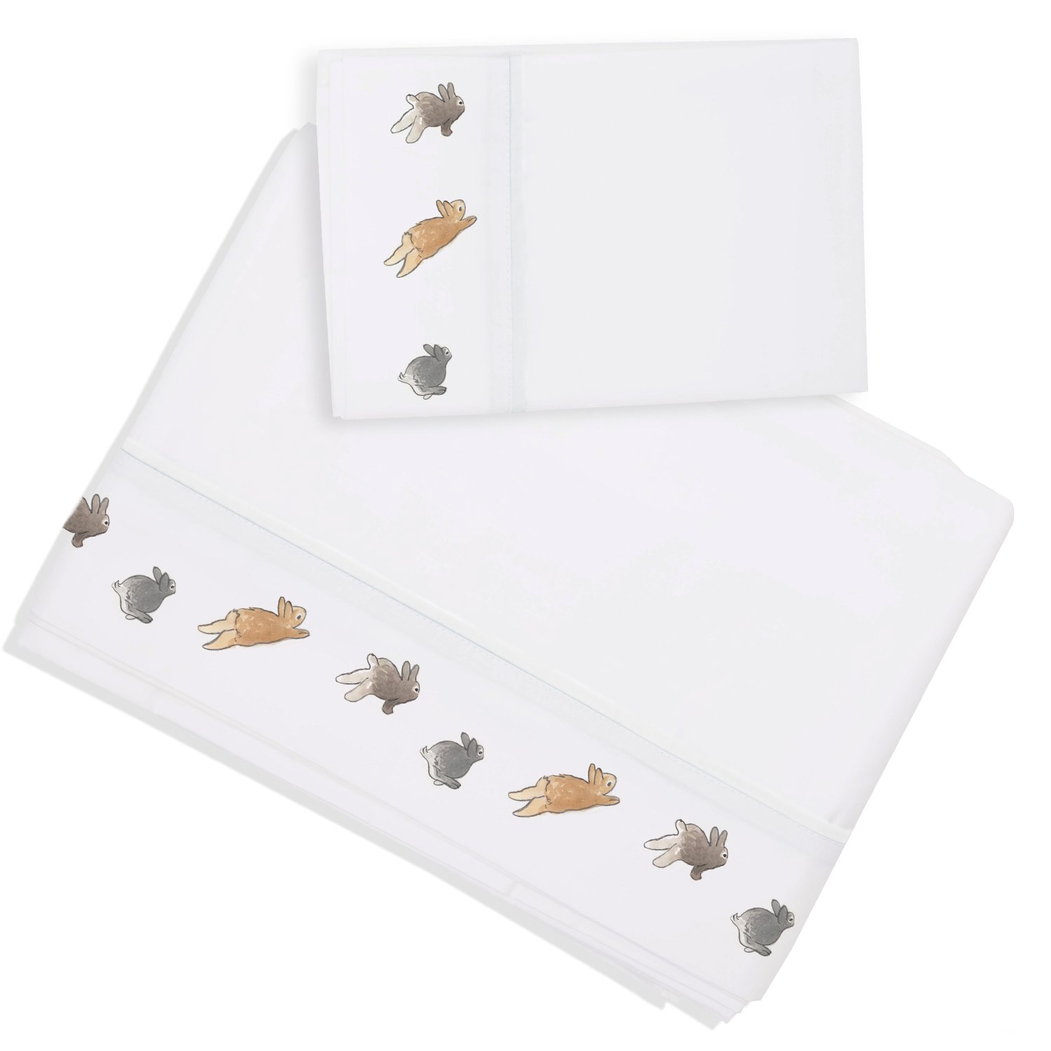 SET SÁBANAS MARGARITA SCHEEL CASA ALVARINHO CONEJOS CORRIENDO 1.5 PLAZAS ALGODÓN BLANCO ESTAMPADO - 1
