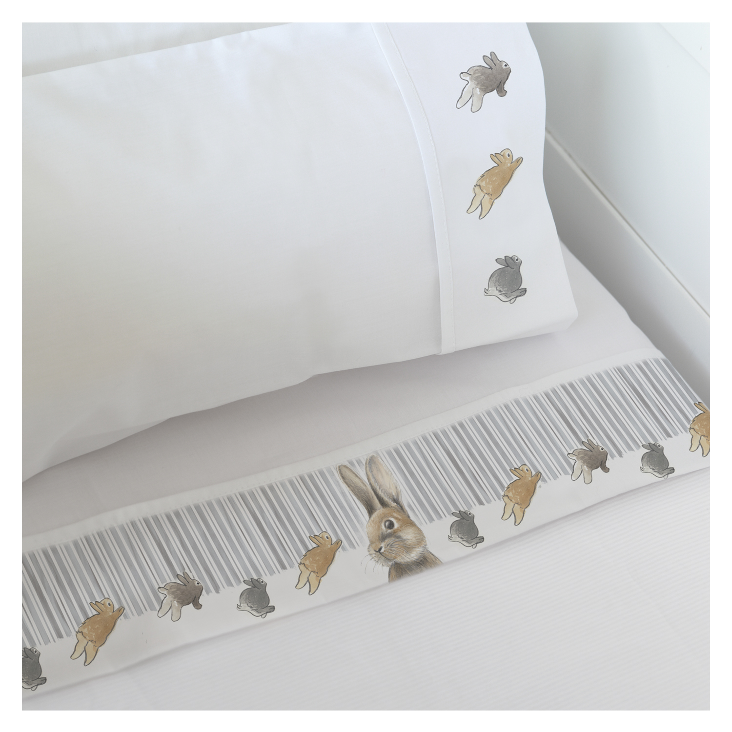 SET SÁBANAS MARGARITA SCHEEL PARA CASA ALVARINHO TRANSICIÓN RABBIT ALGODÓN BLANCO ESTAMPADO - 1