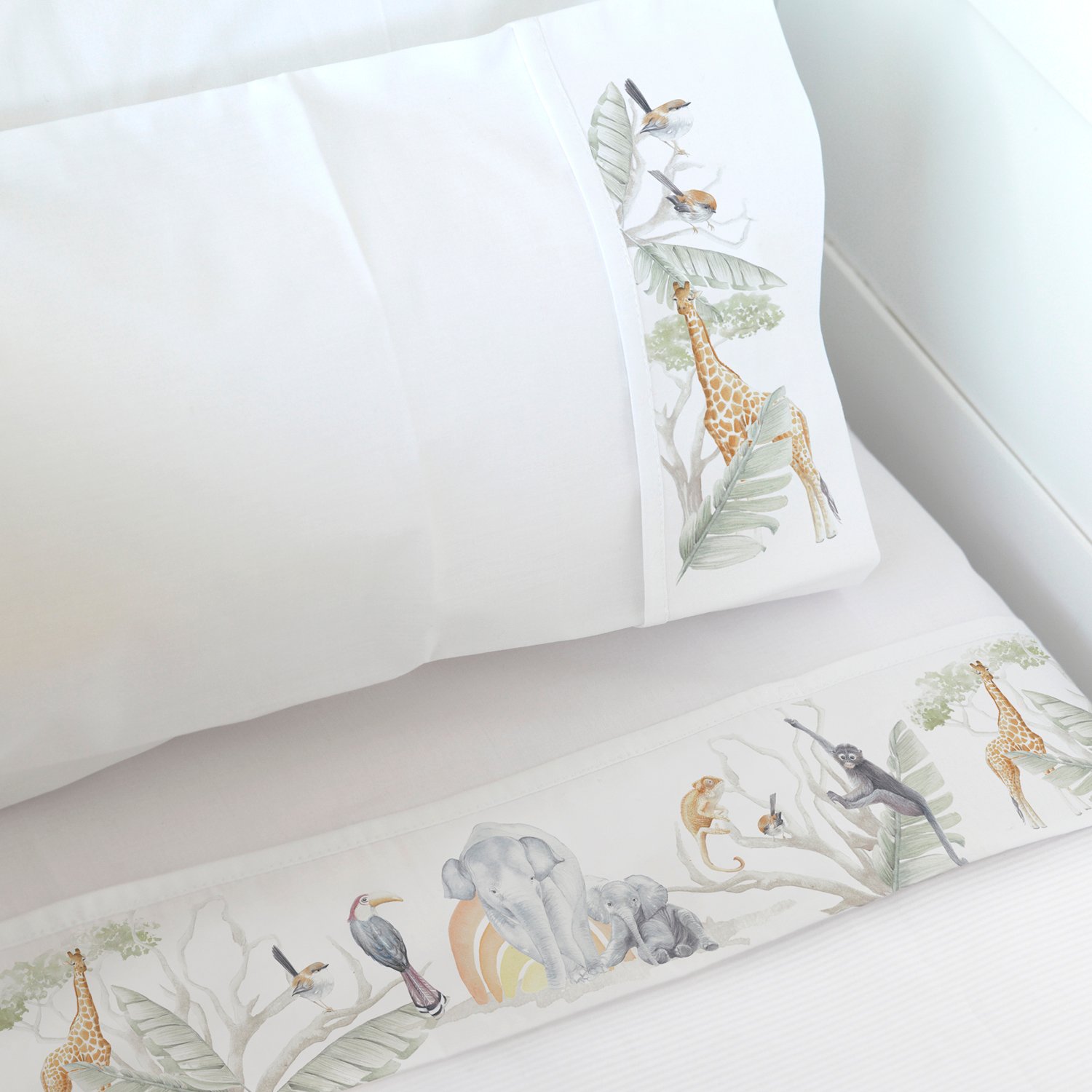 SET SÁBANAS MARGARITA SCHEEL CASA ALVARINHO TRANSICIÓN SAFARI ANIMALES ALGODÓN BLANCO ESTAMPADO - 1
