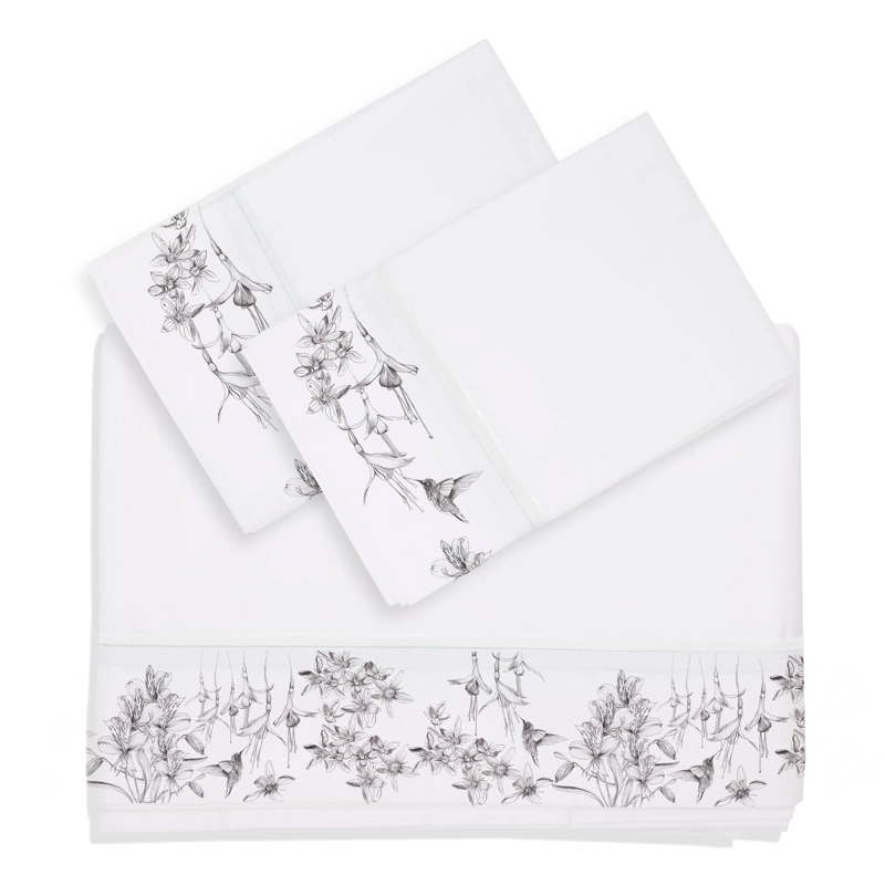 SET SÁBANAS MARGARITA SCHEEL PARA CASA ALVARINHO FLORA NATIVA SUPERKING ALGODÓN BLANCO ESTAMPADO - 1