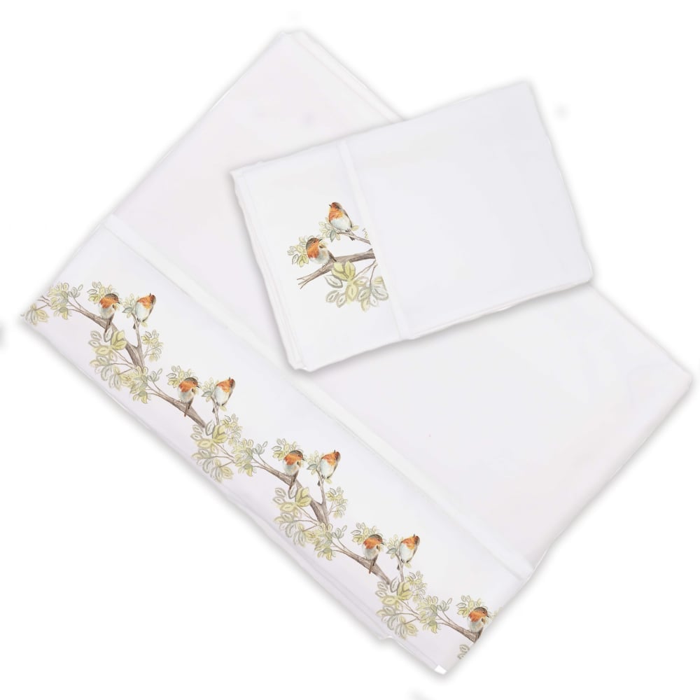 SET SÁBANAS MARGARITA SCHEEL CASA ALVARINHO PAJARITOS BAMBI 1.5 PLAZAS ALGODÓN BLANCO ESTAMPADO - 1