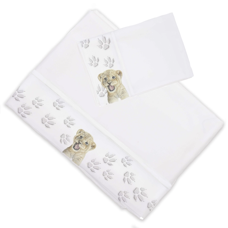 SET SÁBANAS MARGARITA SCHEEL PARA CASA ALVARINHO LEÓN VALIENTE 1.5 PLAZAS ALGODÓN BLANCO ESTAMPADO - 1