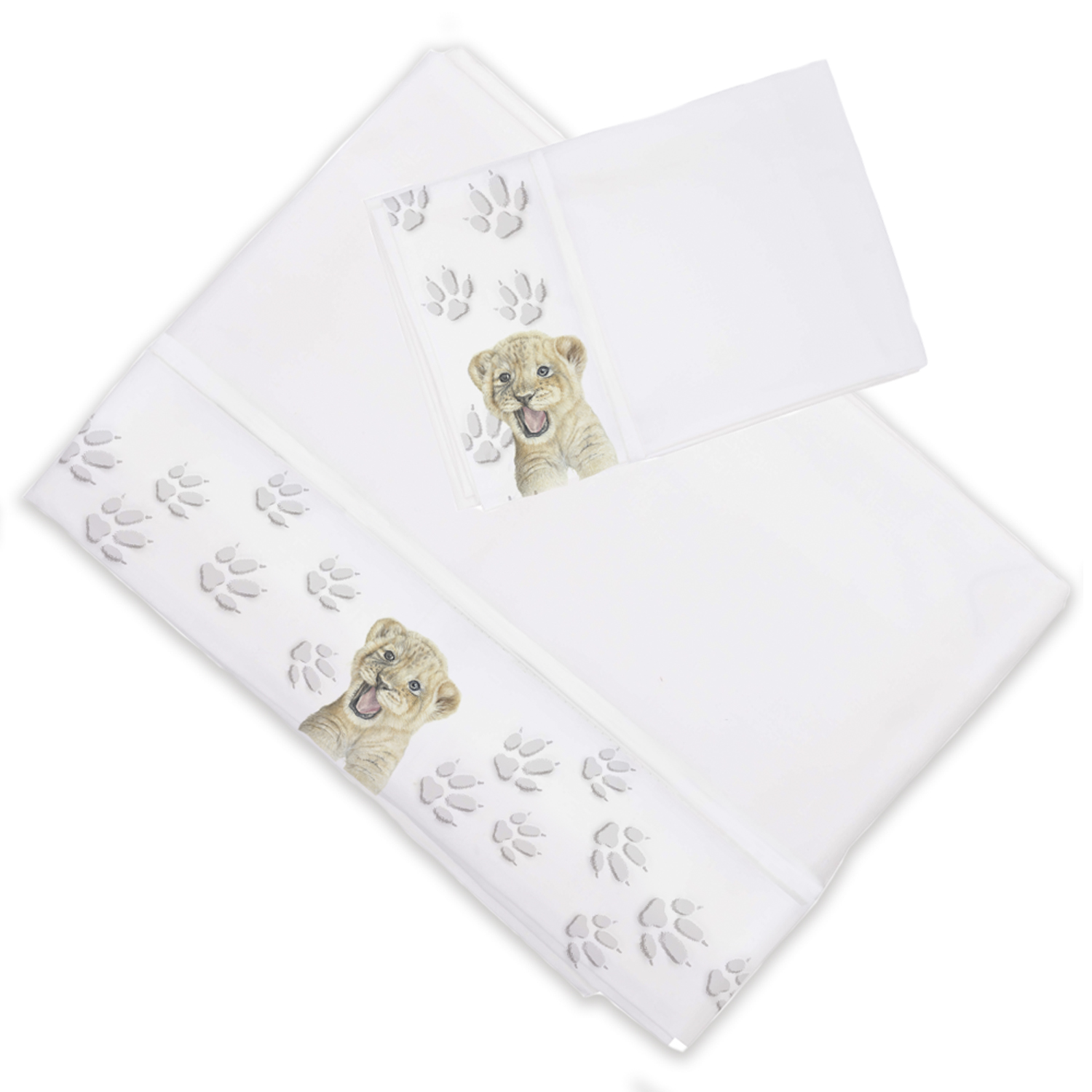 SET SÁBANAS MARGARITA SCHEEL PARA CASA ALVARINHO LEÓN VALIENTE 1.5 PLAZAS ALGODÓN BLANCO ESTAMPADO - 1