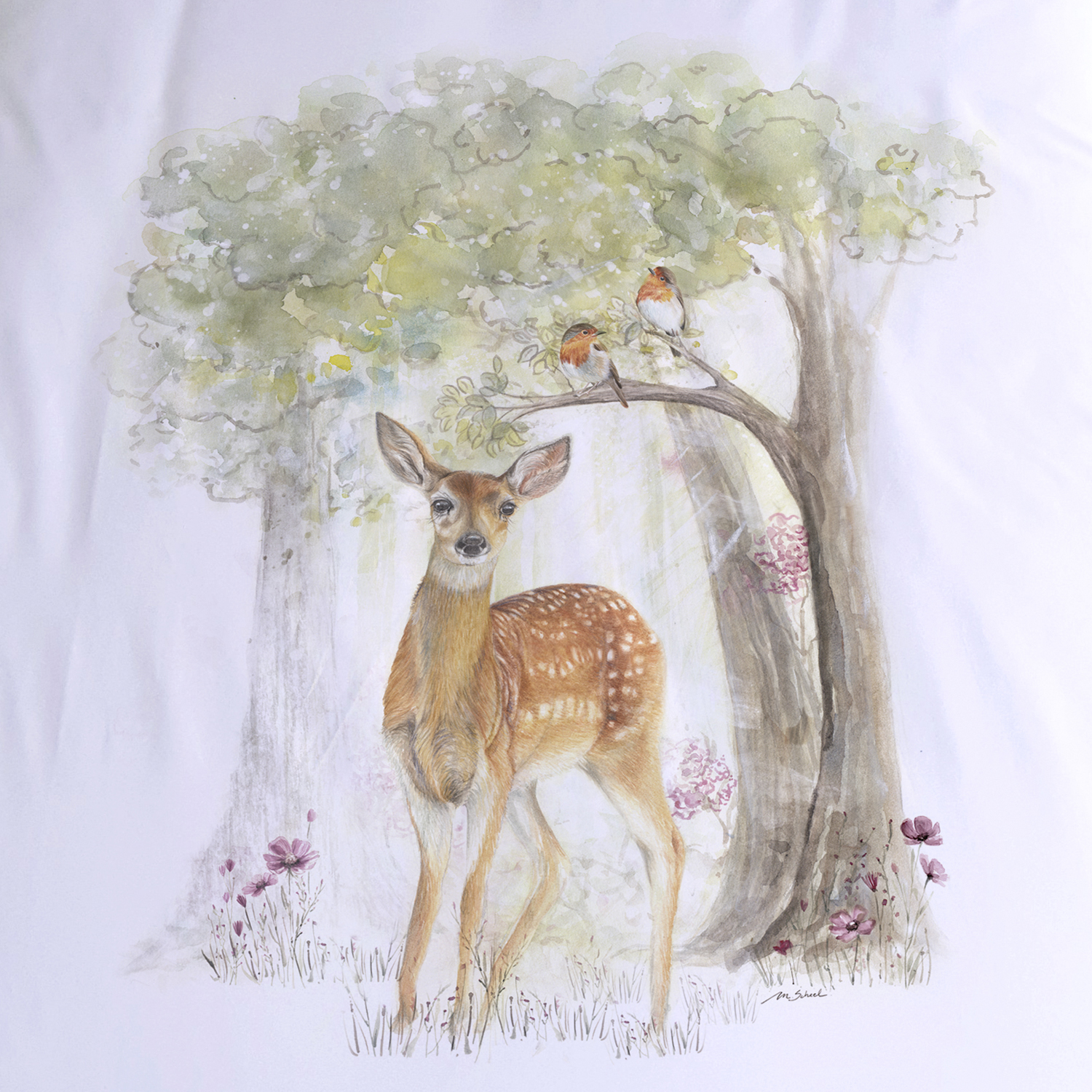 CUBREPLUMÓN MARGARITA SCHEEL PARA CASA ALVARINHO ALGODÓN BLANCO ESTAMPADO MOISÉS BAMBI EN EL BOSQUE - 2