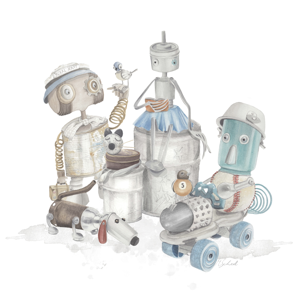 CUBREPLUMÓN MARGARITA SCHEEL PARA CASA ALVARINHO ALGODÓN BLANCO ESTAMPADO CUNA ROBOTS - 2