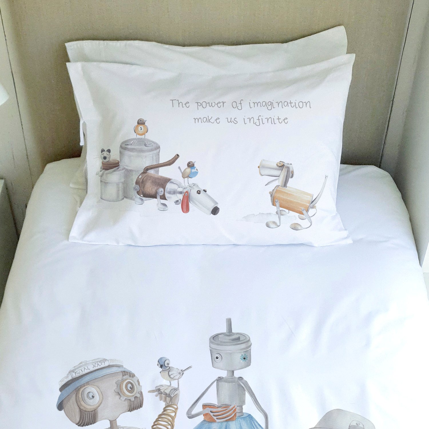 CUBREPLUMÓN MARGARITA SCHEEL PARA CASA ALVARINHO ALGODÓN BLANCO ESTAMPADO KIDS 1 PLAZA ROBOTS - 2