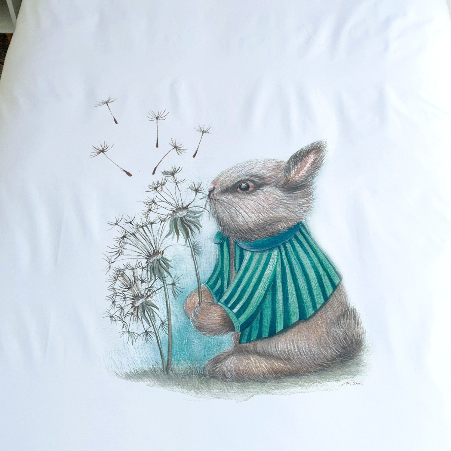 CUBREPLUMÓN MARGARITA SCHEEL PARA CASA ALVARINHO ALGODÓN BLANCO KIDS 1.5 PLAZA CONEJO PIDE UN DESEO - 3