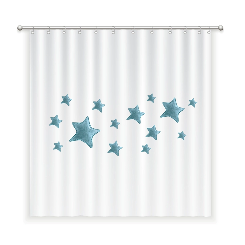 CORTINA DE BAÑO ALGODÓN ESTRELLAS TURQUESAS - 1