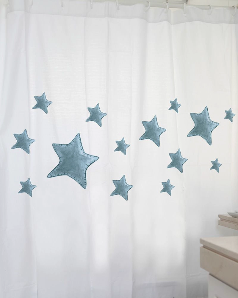 CORTINA DE BAÑO ALGODÓN ESTRELLAS TURQUESAS - 2
