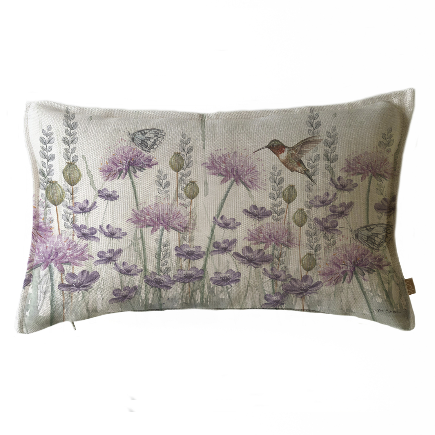 FUNDA COJÍN MARGARITA SCHEEL PARA CASA ALVARINHO MARISA JARDÍN SILVESTRE Y HOJITAS 50 X 30 CM LILA - 1