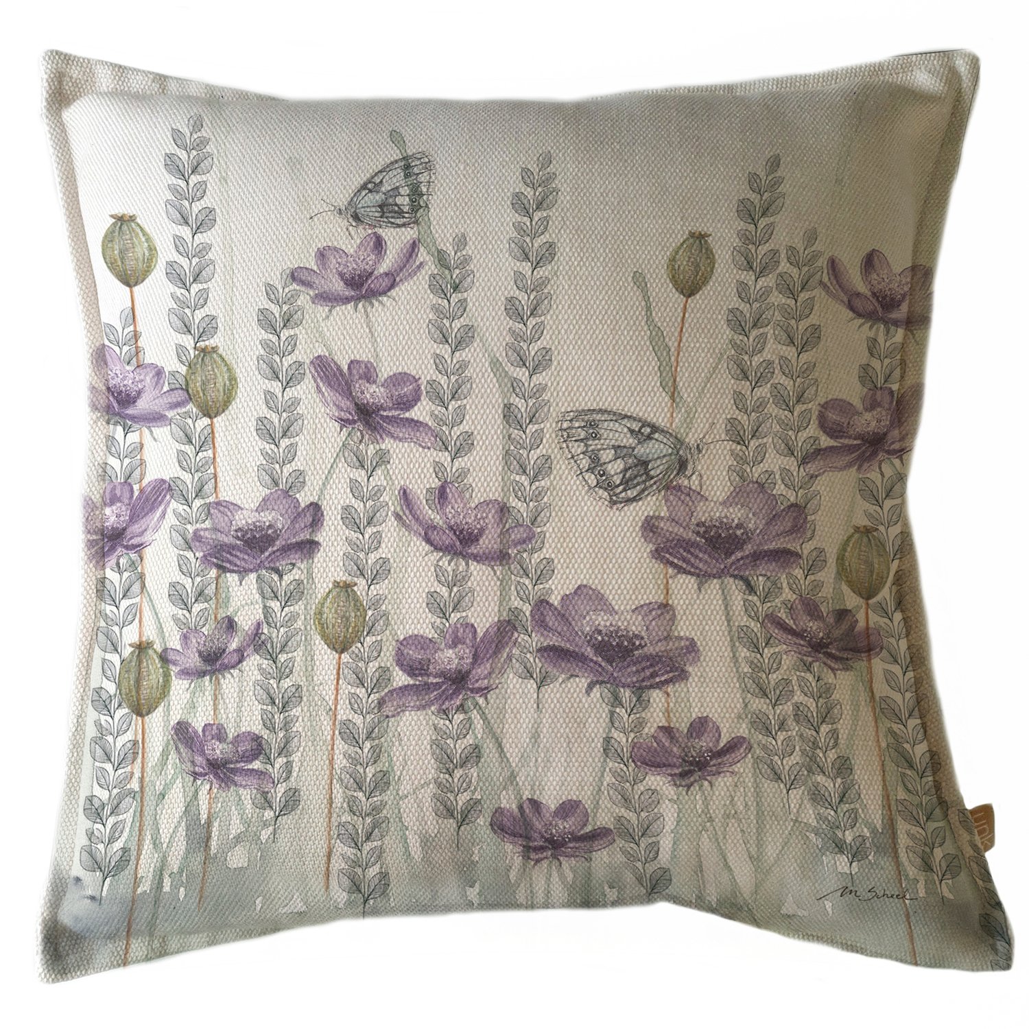 FUNDA COJÍN MARGARITA SCHEEL PARA CASA ALVARINHO MARISA JARDÍN SILVESTRE Y HOJITAS 45 X 45 CM LILA - 1