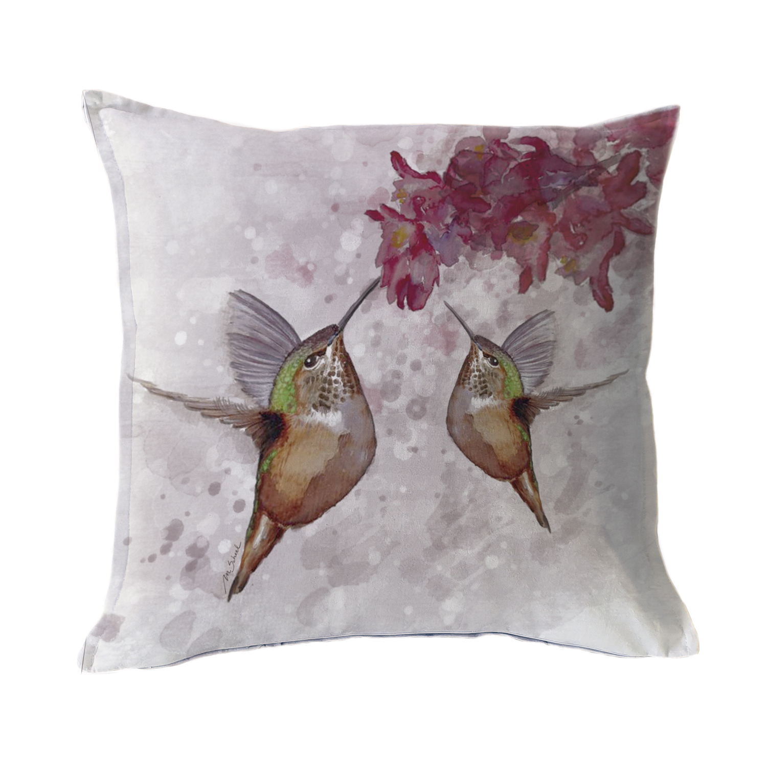 FUNDA COJIN MARGARITA SCHEEL PARA CASA ALVARINHO ALGODON PICAFLORES FLOR 45 X 45 CM FUCSIA