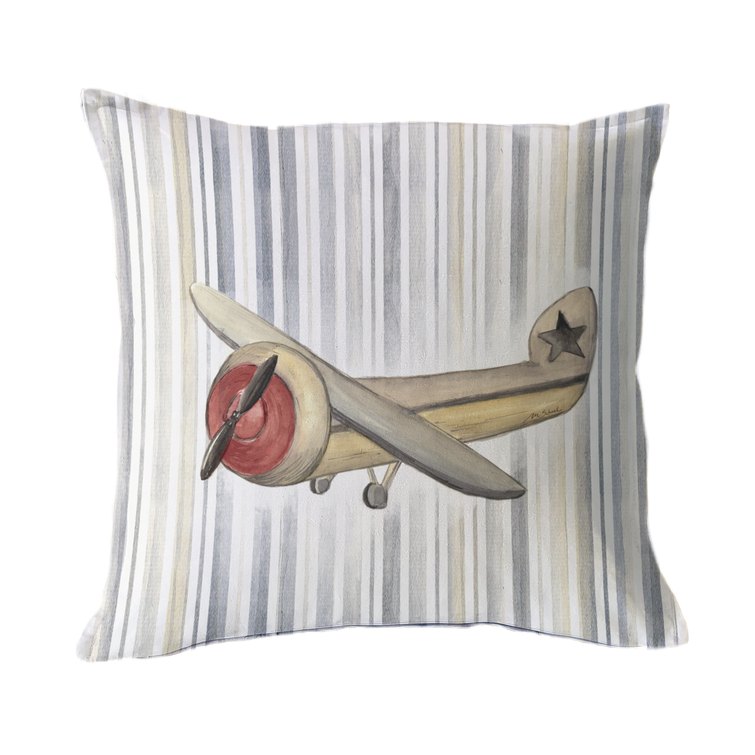 FUNDA COJÍN MARGARITA SCHEEL PARA CASA ALVARINHO ALGODÓN AVIÓN LINEAS 45 X 45 CM MULTICOLOR - 1