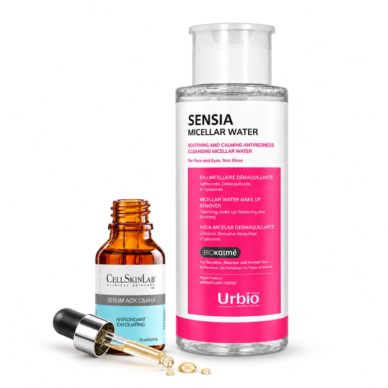 RUTINA VITAMINA C + AHA PIEL GRASA Y MIXTA: SERUM ANTIOXIDANTE 15ML + AGUA MICELAR 300ML - 1