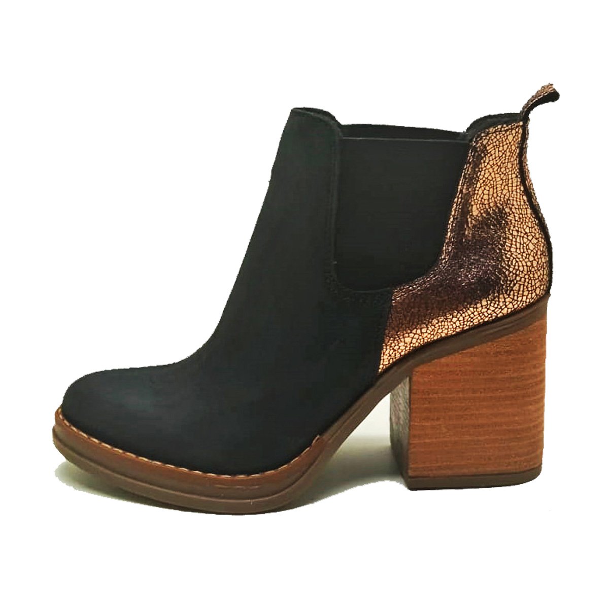 BOTIN ROBERTA CUERO NEGRO BRONCE - 1