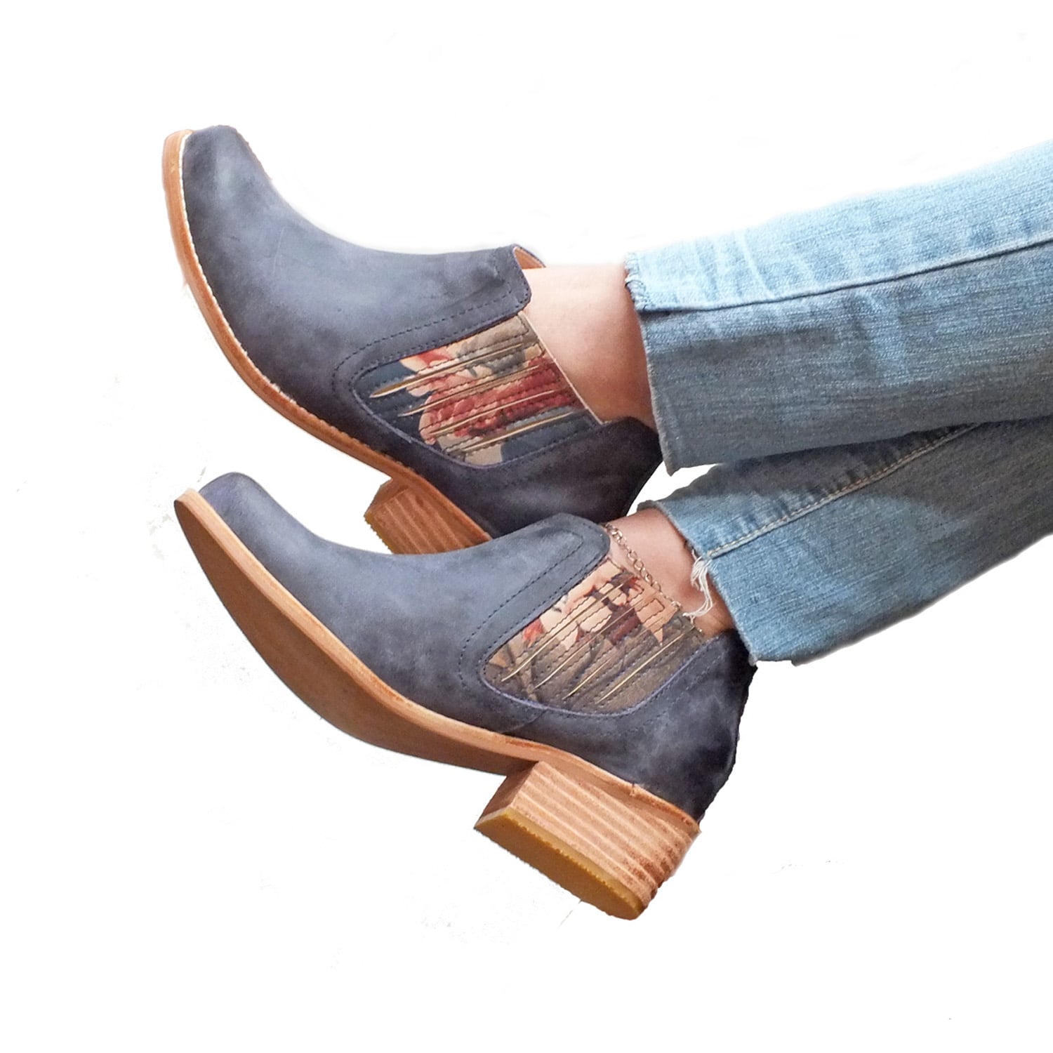 BOTIN ROSE CUERO AZUL - 4