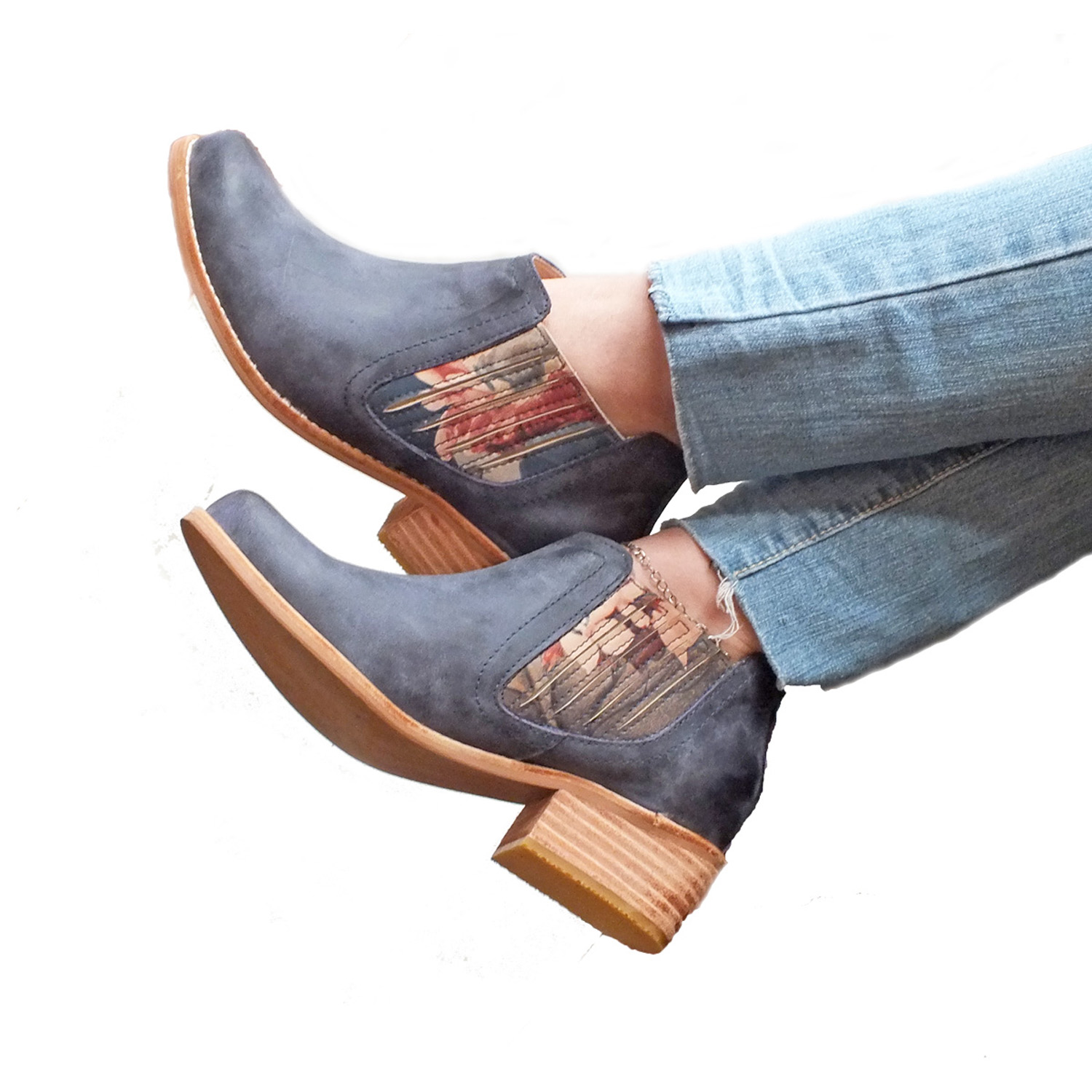 BOTIN ROSE CUERO AZUL - 4