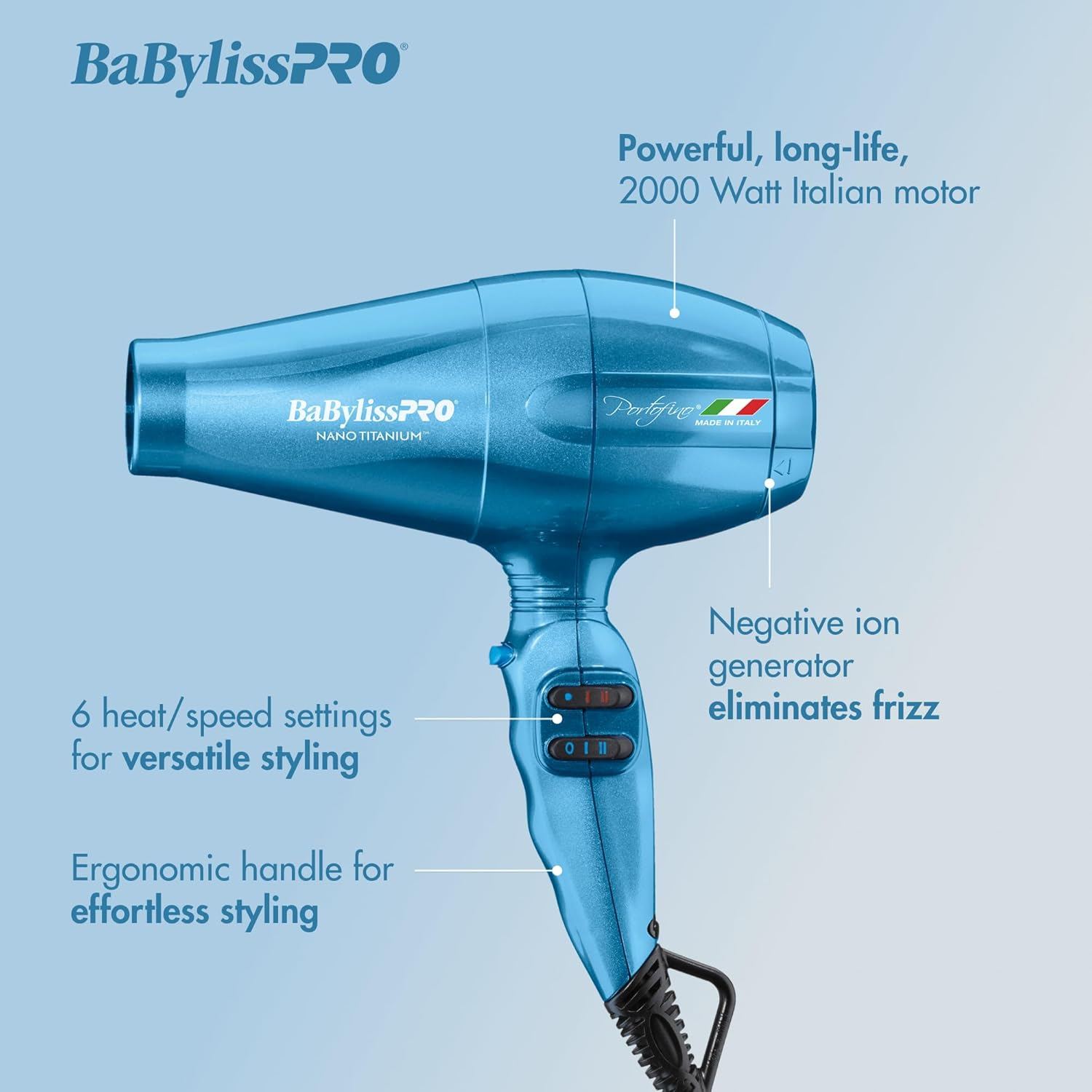 SECADOR PORTOFINO CON TECNOLOGÍA DE IONES Y NANO TITANIUM BABYLISSPRO BABNTB6610 - 5