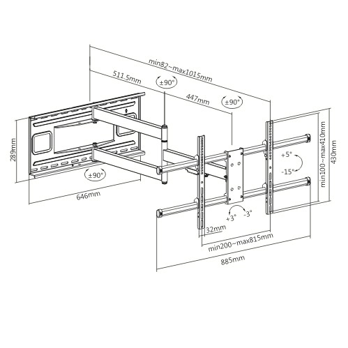 SOPORTE DE TELE BRAZO EXTRALARGO PARA PANTALLA DE 43'-80' DE HASTA 50 KG - 5