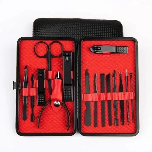 SET MANICURA 5 STAR ALICATE PINZAS TIJERA CORTAUÑAS 15 PZS NEGRO - 1