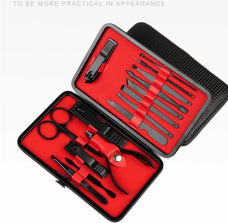 SET MANICURA 5 STAR ALICATE PINZAS TIJERA CORTAUÑAS 15 PZS NEGRO - 2