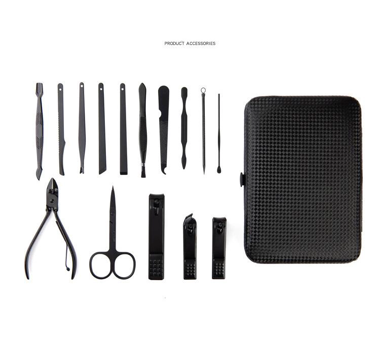 SET MANICURA 5 STAR ALICATE PINZAS TIJERA CORTAUÑAS 15 PZS NEGRO - 6