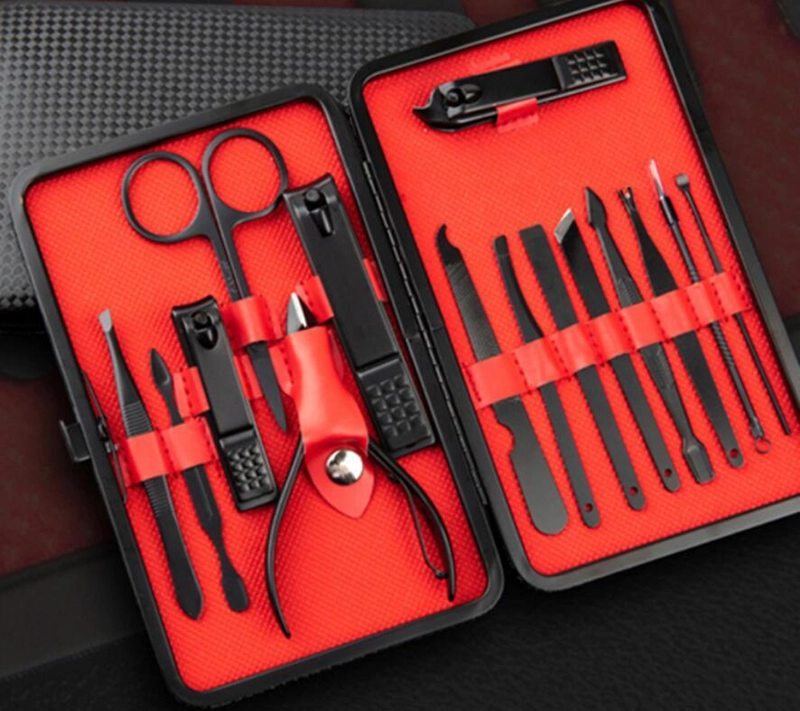 SET MANICURA 5 STAR ALICATE PINZAS TIJERA CORTAUÑAS 15 PZS NEGRO - 7