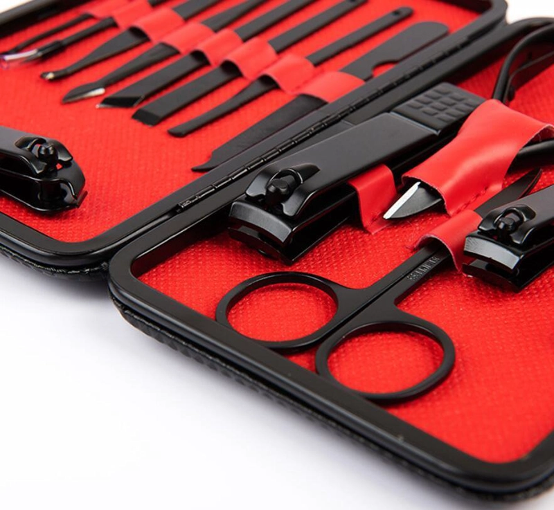 SET MANICURA 5 STAR ALICATE PINZAS TIJERA CORTAUÑAS 15 PZS NEGRO - 8