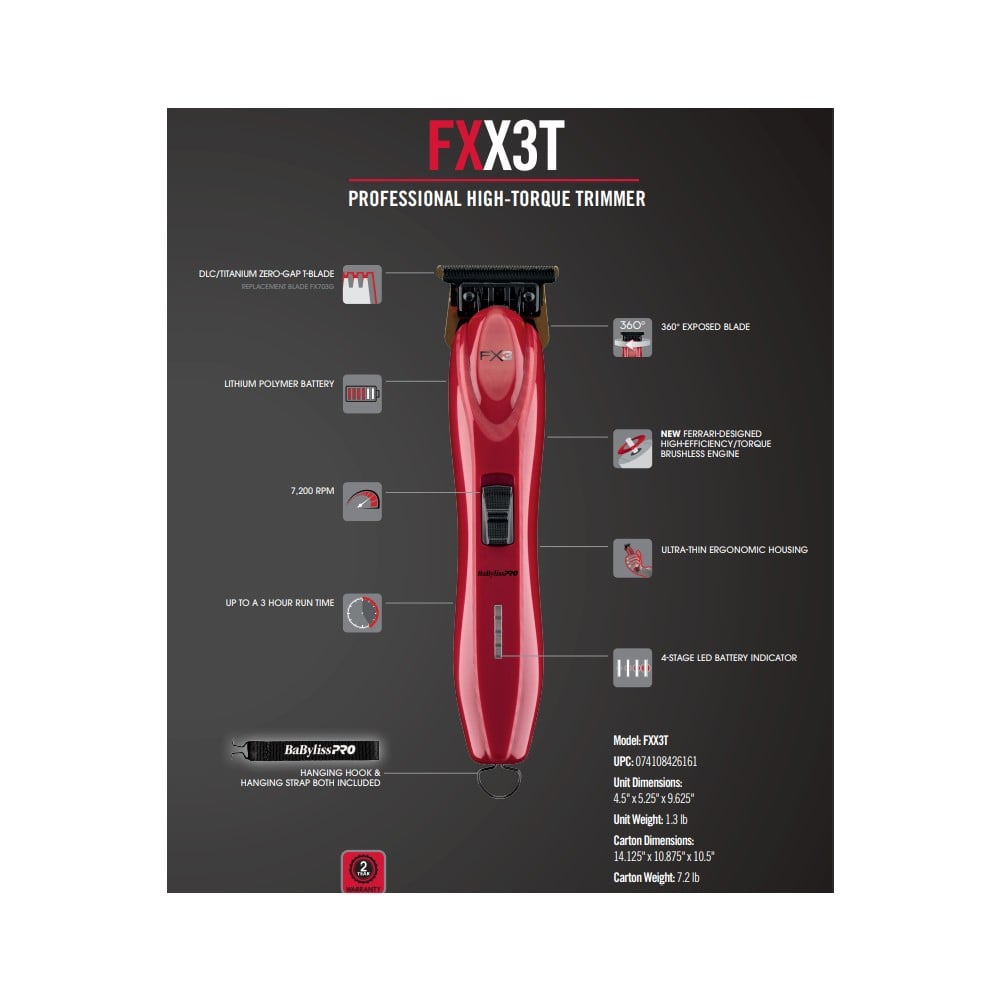 BABYLISS PRO FX3 FERRARI MAQUINA TRIMMER PATILLERA INALÁMBRICA - 6