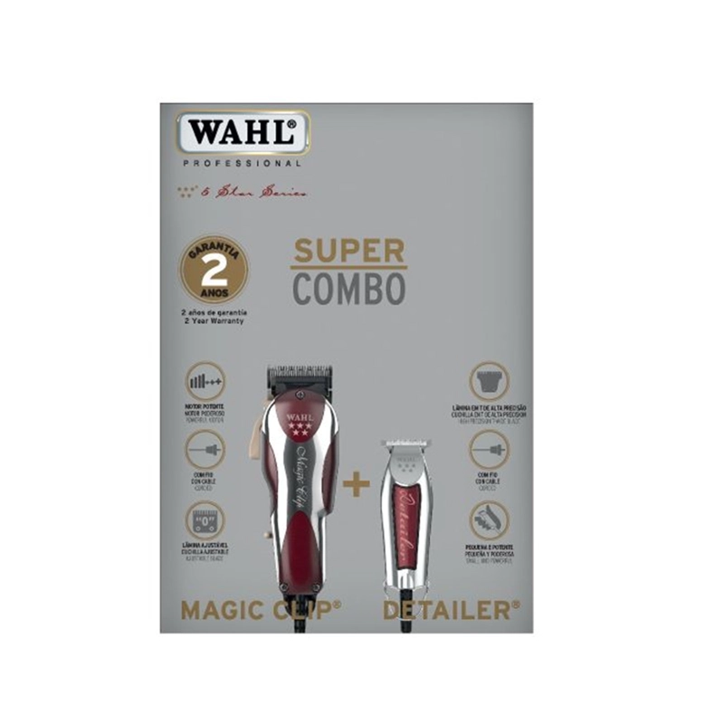 MÁQUINA AFEITAR WAHL COMBO MAGIC CLIP CON CABLE + DETAILER PATILLERA TRIMMER 2 VELOCIDADES - 8
