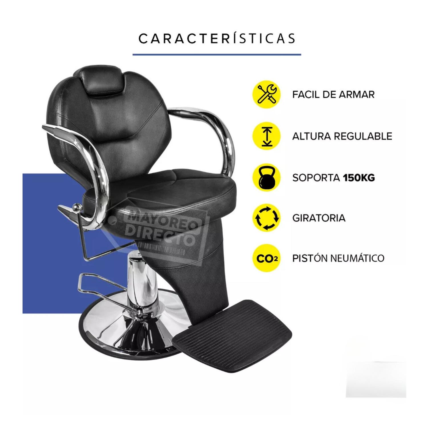 SILLÓN DE BARBERO BLING XL BLACK RECLINABLE E HIDRÁULICO - 4