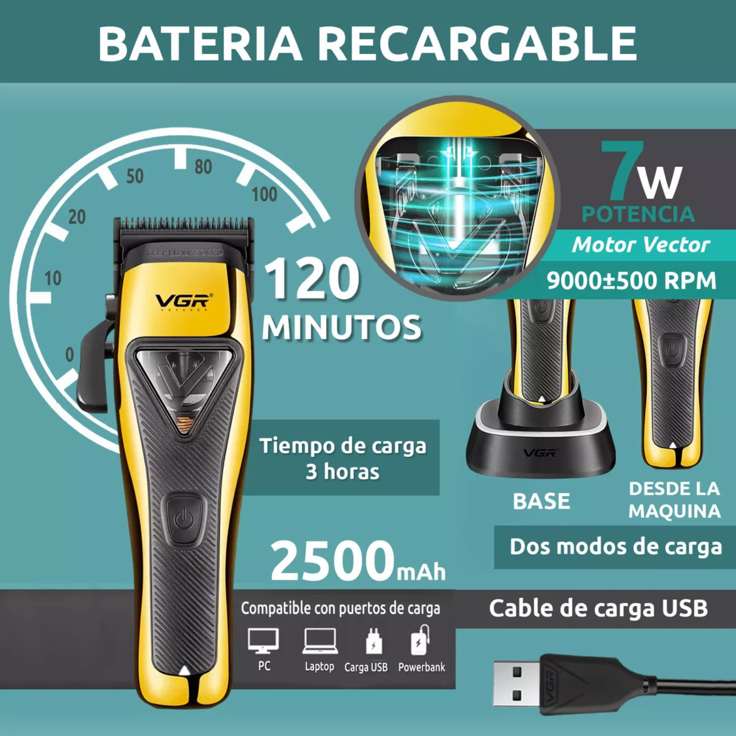 MAQUINA CORTAR PELO PROF. VGR V 015 MOTOR VECTOR 9000 RPM - 7