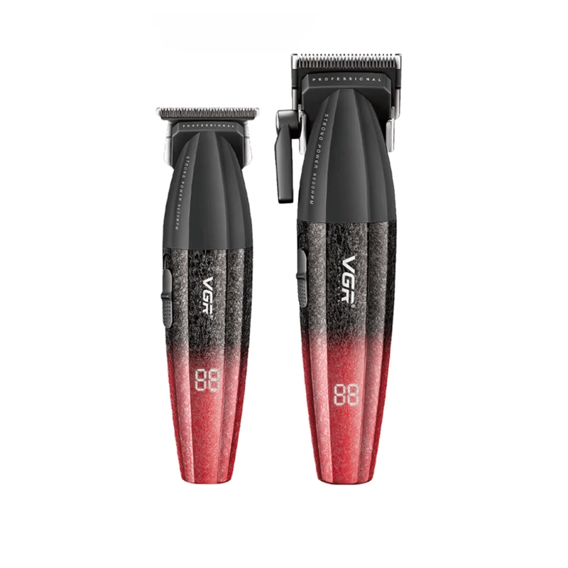 VGR BARBER COMBO VGR PROFESIONAL V640 CLIPPER Y TRIMMER 9000RPM EN COLOR ROJO