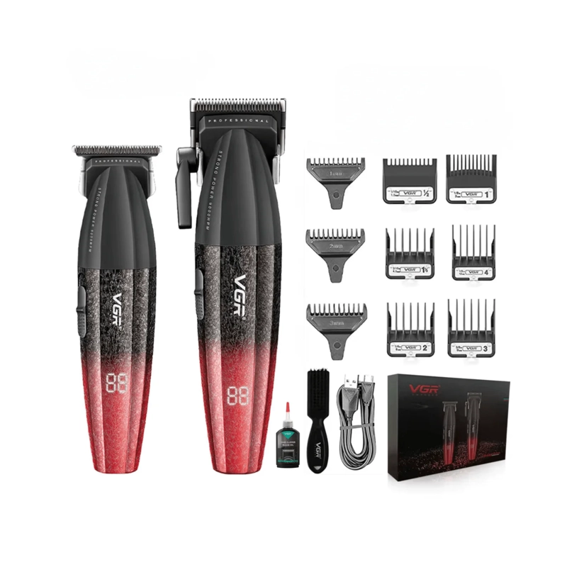 BARBER COMBO VGR PROFESIONAL V640 CLIPPER Y TRIMMER 9000RPM EN COLOR ROJO - 2