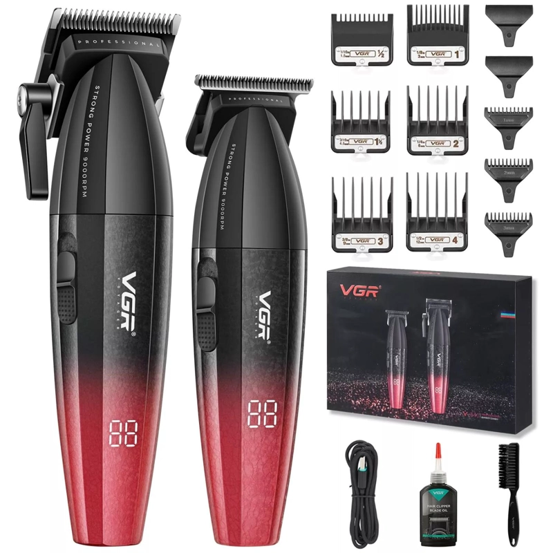 BARBER COMBO VGR PROFESIONAL V640 CLIPPER Y TRIMMER 9000RPM EN COLOR ROJO - 6