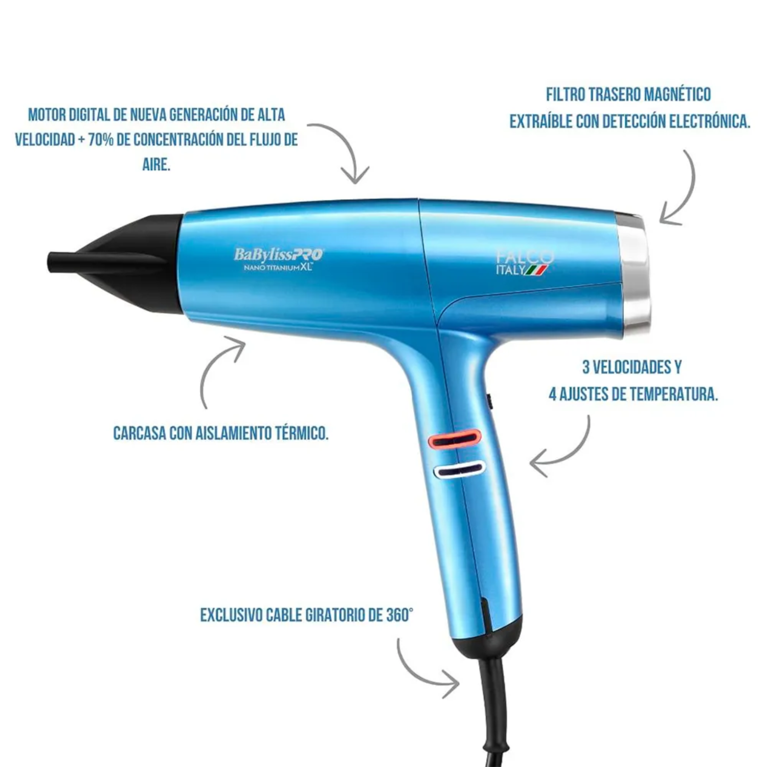 SECADOR FALCO ITALY NANO TITANIUM XL BABYLISS PRO - 7